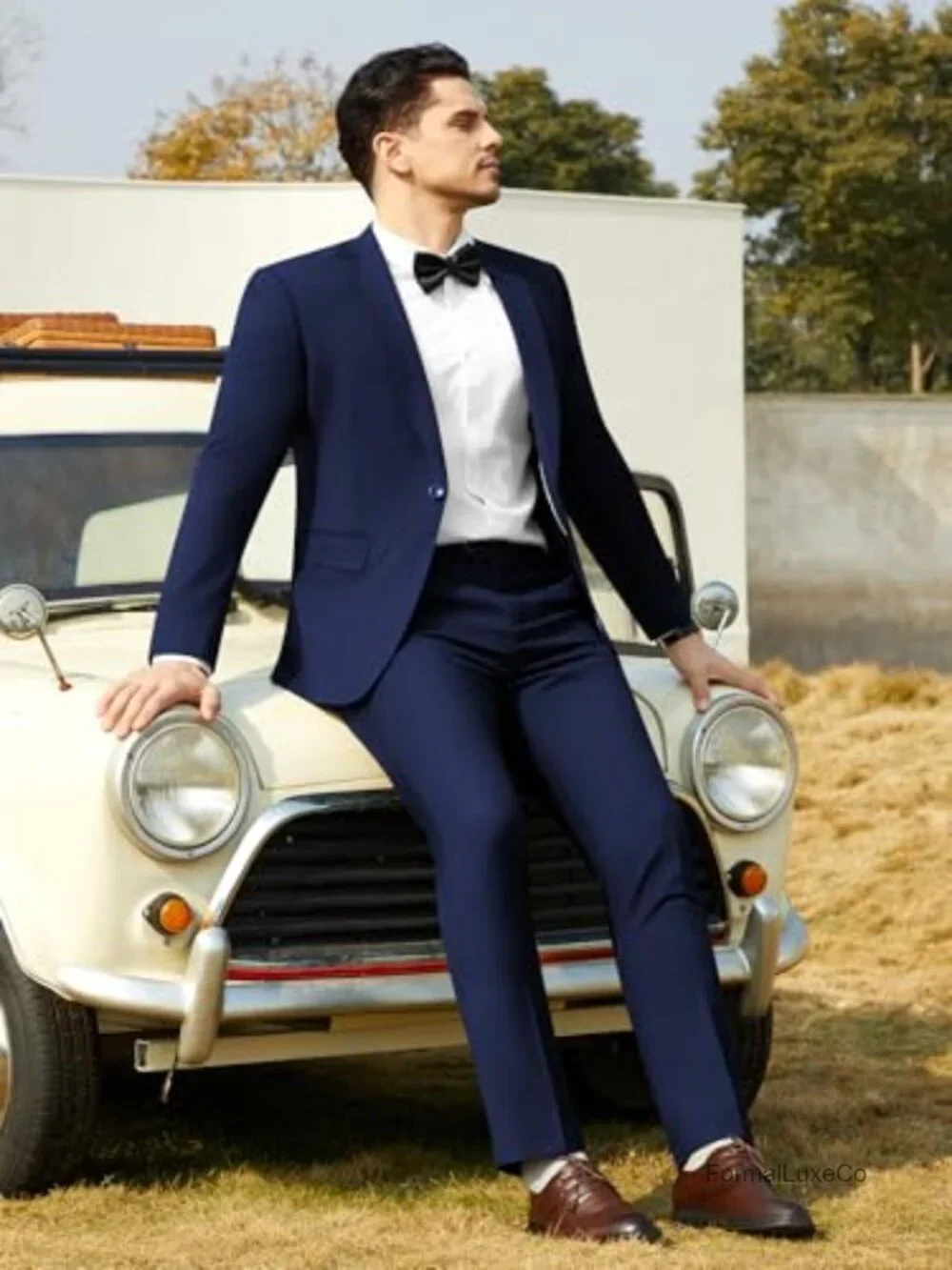 Slim Fit 2-Piece Wedding Tuxedo Suit Set with Notched Lapel, Long Sleeve Blazer